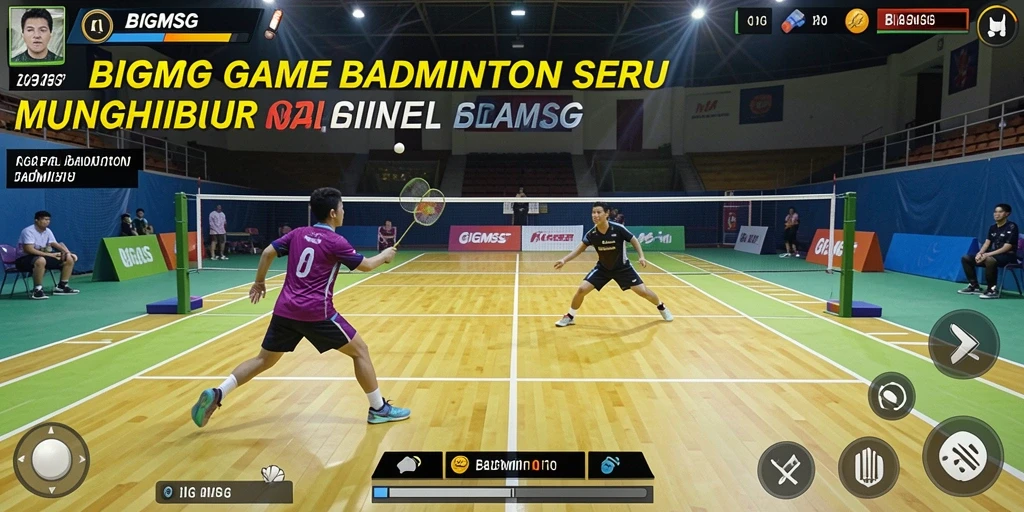 Tampilan antarmuka BIGMSG yang menarik dengan fitur permainan badminton.